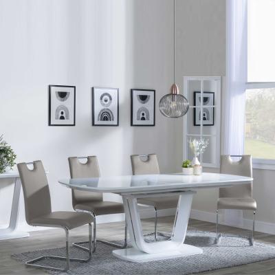 Athos White Gloss Extending Dining Set Bianco Beige Faux Leather Dining Chair