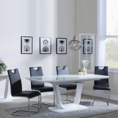 Athos White Gloss Extending Dining Set Bianco Black Faux Leather Dining Chair