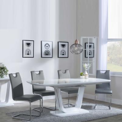 Athos White Gloss Extending Dining Set Bianco Grey Faux Leather Dining Chair