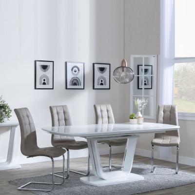 Athos White Gloss Extending Dining Set Jamison Beige Faux Leather Dining Chair