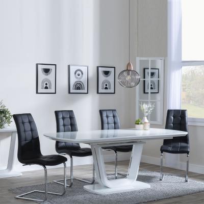 Athos White Gloss Extending Dining Set Jamison Black Faux Leather Dining Chair