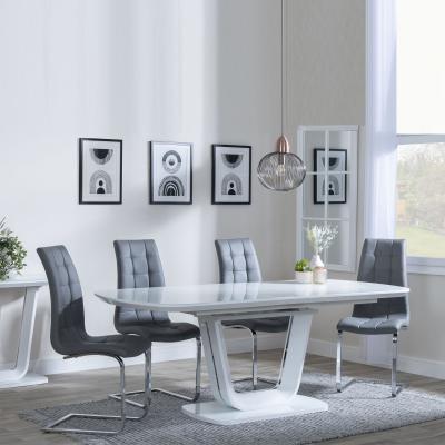 Athos White Gloss Extending Dining Set Jamison Grey Faux Leather Dining Chair