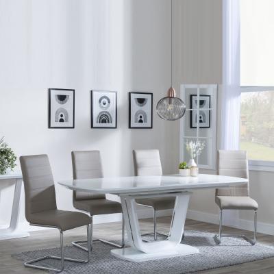 Athos White Gloss Extending Dining Set Roma Beige Faux Leather Dining Chair