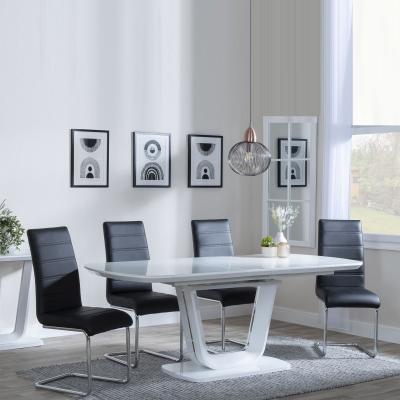 Athos White Gloss Extending Dining Set Roma Black Faux Leather Dining Chair