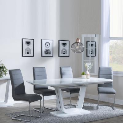 Athos White Gloss Extending Dining Set Roma Grey Faux Leather Dining Chair