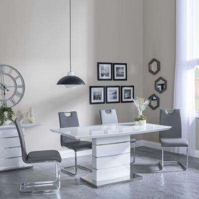 Rimini White Gloss Dining Set Bianco Grey Faux Leather Dining Chair