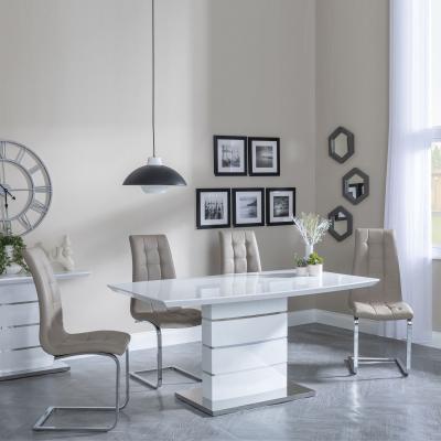 Rimini White Gloss Dining Set Jamison Beige Faux Leather Dining Chair