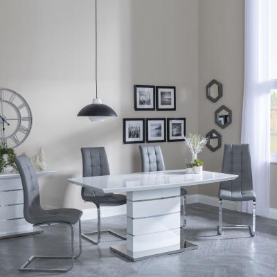 Rimini White Gloss Dining Set Jamison Grey Faux Leather Dining Chair