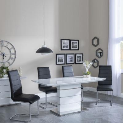 Rimini White Gloss Dining Set Roma Black Faux Leather Dining Chair