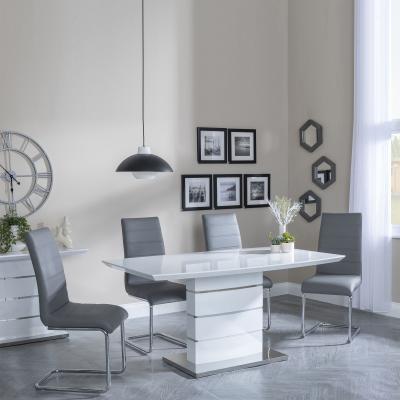 Rimini White Gloss Dining Set Roma Grey Faux Leather Dining Chair