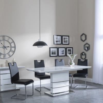 Rimini White Gloss Extending Dining Set Bianco Black Faux Leather Dining Chair