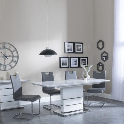 Rimini White Gloss Extending Dining Set Bianco Grey Faux Leather Dining Chair