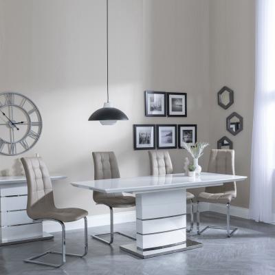 Rimini White Gloss Extending Dining Set Jamison Beige Faux Leather Dining Chair