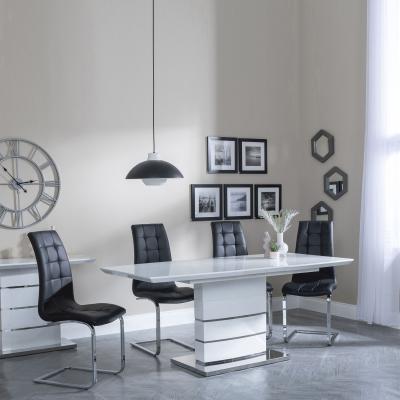 Rimini White Gloss Extending Dining Set Jamison Black Faux Leather Dining Chair