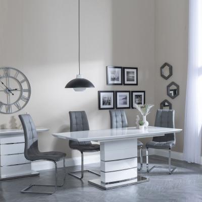 Rimini White Gloss Extending Dining Set Jamison Grey Faux Leather Dining Chair