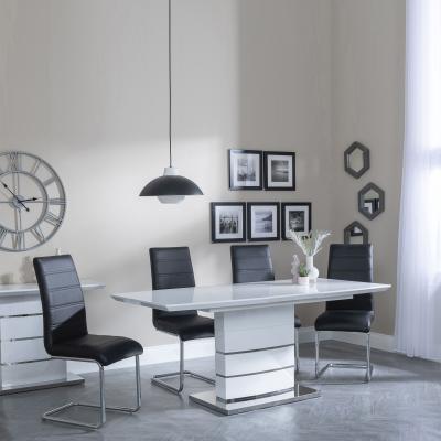 Rimini White Gloss Extending Dining Set Roma Black Faux Leather Dining Chair