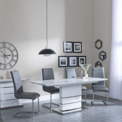 Rimini White Gloss Extending Dining Set Roma Grey Faux Leather Dining Chair