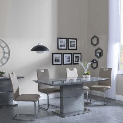 Rimini Grey Gloss Dining Set Bianco Beige Faux Leather Dining Chair