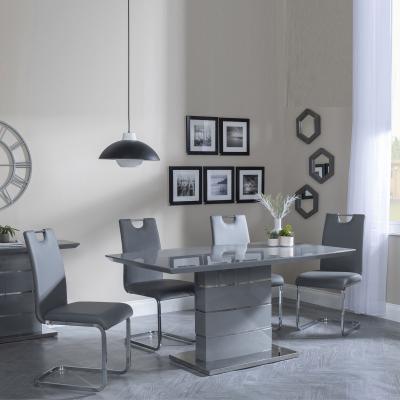 Rimini Grey Gloss Dining Set Bianco Grey Faux Leather Dining Chair