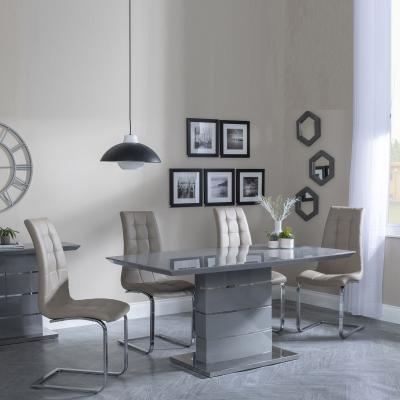 Rimini Grey Gloss Dining Set Jamison Beige Faux Leather Dining Chair