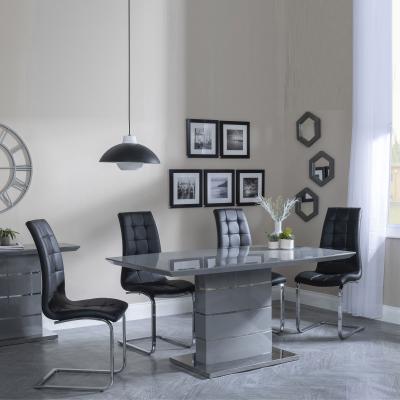 Rimini Grey Gloss Dining Set Jamison Black Faux Leather Dining Chair