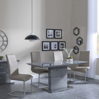 Rimini Grey Gloss Dining Set Roma Beige Faux Leather Dining Chair