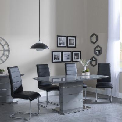 Rimini Grey Gloss Dining Set Roma Black Faux Leather Dining Chair