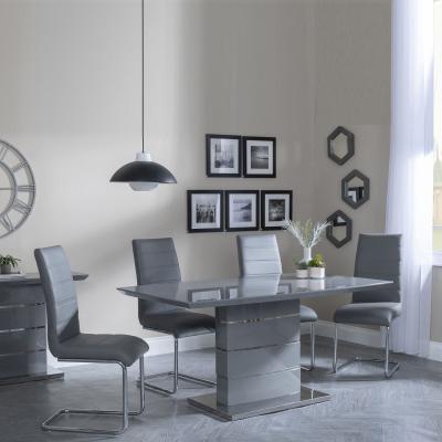 Rimini Grey Gloss Dining Set Roma Grey Faux Leather Dining Chair