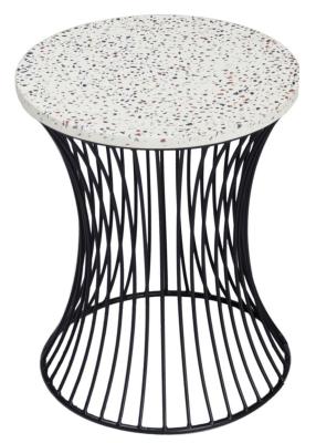 Product photograph of Clearance - Ritz Terrazzo Drum Shape Accent Table Black Wire Metal Base - Brand New Item from Choice Furniture Superstore