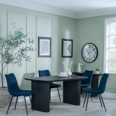 Product photograph of Bern Fluted Black Dining Set - Corona Blue Fabric Chairs from Choice Furniture Superstore