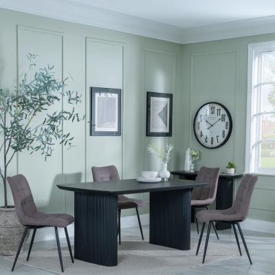 Product photograph of Bern Fluted Black Dining Set - Corona Camel Fabric Chairs from Choice Furniture Superstore