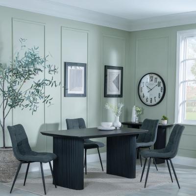 Product photograph of Bern Fluted Black Dining Set - Corona Light Grey Fabric Chairs from Choice Furniture Superstore