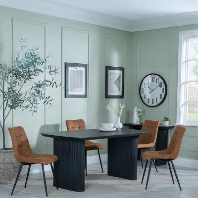Product photograph of Bern Fluted Black Dining Set - Corona Brown Fabric Chairs from Choice Furniture Superstore