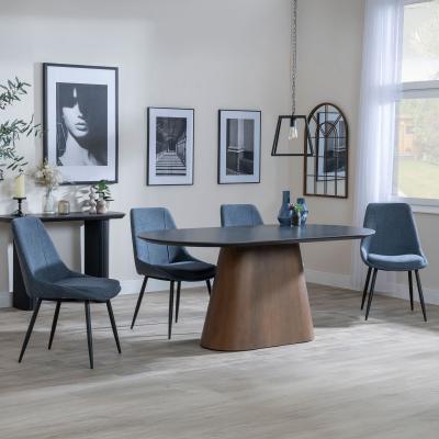 Danetti Dark Grey Ceramic Oval Dining Set With Bronze Pedestal Base Darwin Dark Grey Fabric Dining Chair