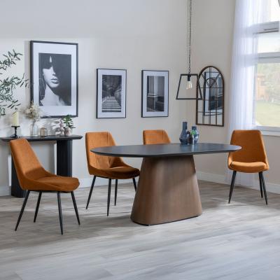 Danetti Dark Grey Ceramic Oval Dining Set With Bronze Pedestal Base Darwin Orange Fabric Dining Chair