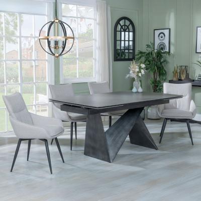 Garvin Dark Grey Ceramic Extending Dining Set Ace Beige Fabric Swivel Dining Chair