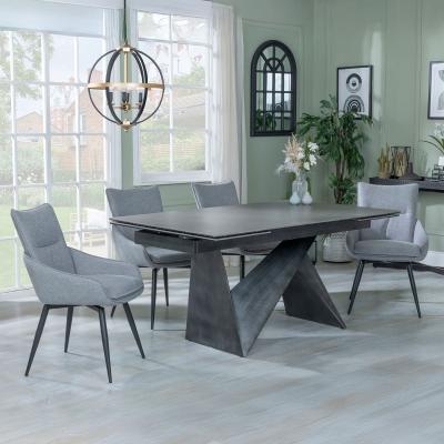 Garvin Dark Grey Ceramic Extending Dining Set Ace Grey Fabric Swivel Dining Chair