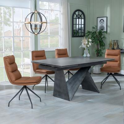 Garvin Dark Grey Ceramic Extending Dining Set Diego Brown Leather Swivel Dining Chair