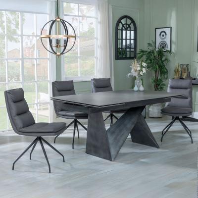 Garvin Dark Grey Ceramic Extending Dining Set Diego Grey Leather Swivel Dining Chair