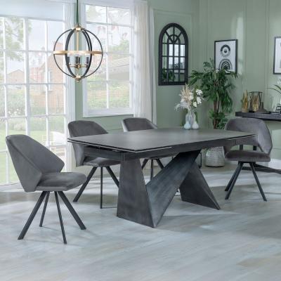 Garvin Dark Grey Ceramic Extending Dining Set Ion Dark Grey Velvet Fabric Swivel Dining Chair