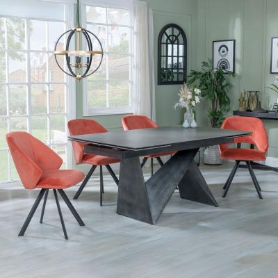 Garvin Dark Grey Ceramic Extending Dining Set Ion Orange Velvet Fabric Swivel Dining Chair