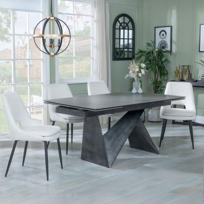 Garvin Dark Grey Ceramic Extending Dining Set Peyton Cream Fabric Dining Chair