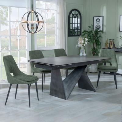 Garvin Dark Grey Ceramic Extending Dining Set Peyton Green Fabric Dining Chair