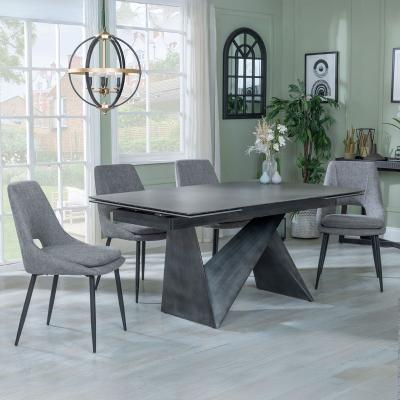 Garvin Dark Grey Ceramic Extending Dining Set Peyton Grey Fabric Dining Chair