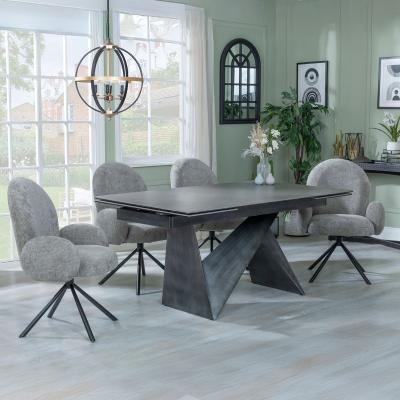 Garvin Dark Grey Ceramic Extending Dining Set Theo Dark Grey Fabric Swivel Dining Chair