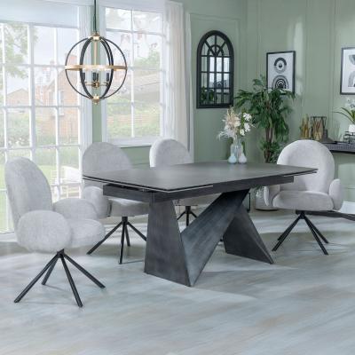 Garvin Dark Grey Ceramic Extending Dining Set Theo Grey Fabric Swivel Dining Chair