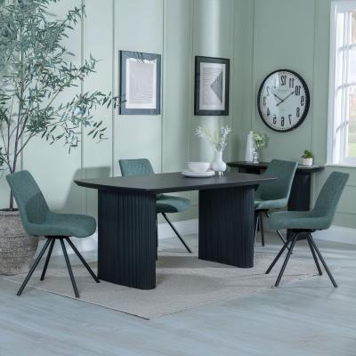 Product photograph of Bern Fluted Black Dining Set - Boden Green Fabric Swivel Dining Chair from Choice Furniture Superstore