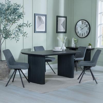 Product photograph of Bern Fluted Black Dining Set - Boden Grey Fabric Swivel Dining Chair from Choice Furniture Superstore