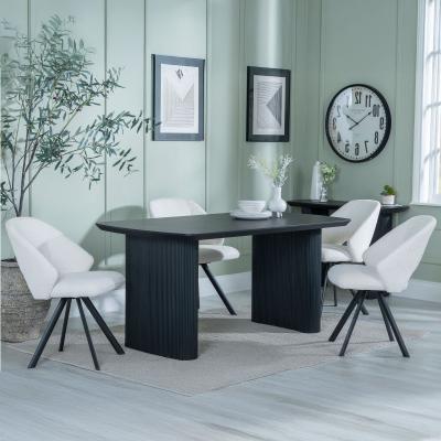 Product photograph of Bern Fluted Black Dining Set - Ion Cream Boucle Teddy Fabric Swivel Dining Chair from Choice Furniture Superstore