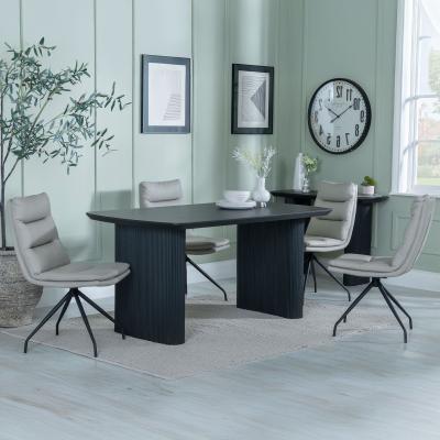 Product photograph of Bern Fluted Black Dining Set - Diego Beige Leather Swivel Dining Chair from Choice Furniture Superstore